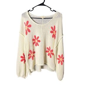 POL Women’s Sweater Size M – Cream with Pink Floral Print